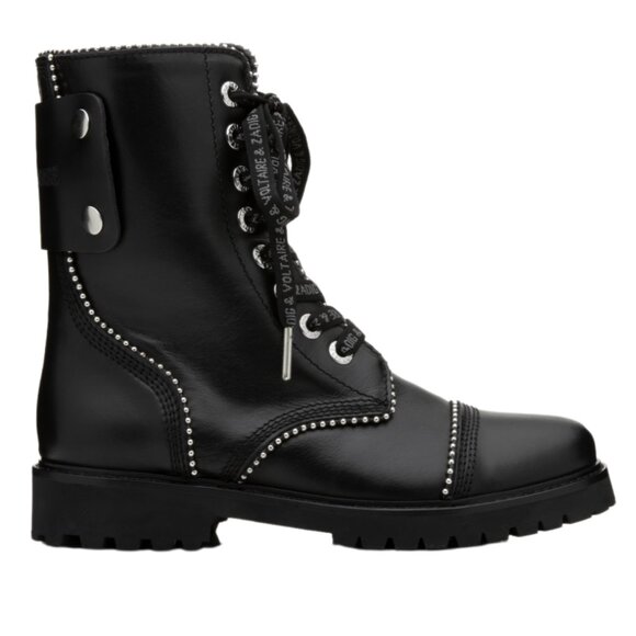 Zadig & Voltaire Leather Studded Joe Combat Boots Black New in Box - Picture 1 of 13